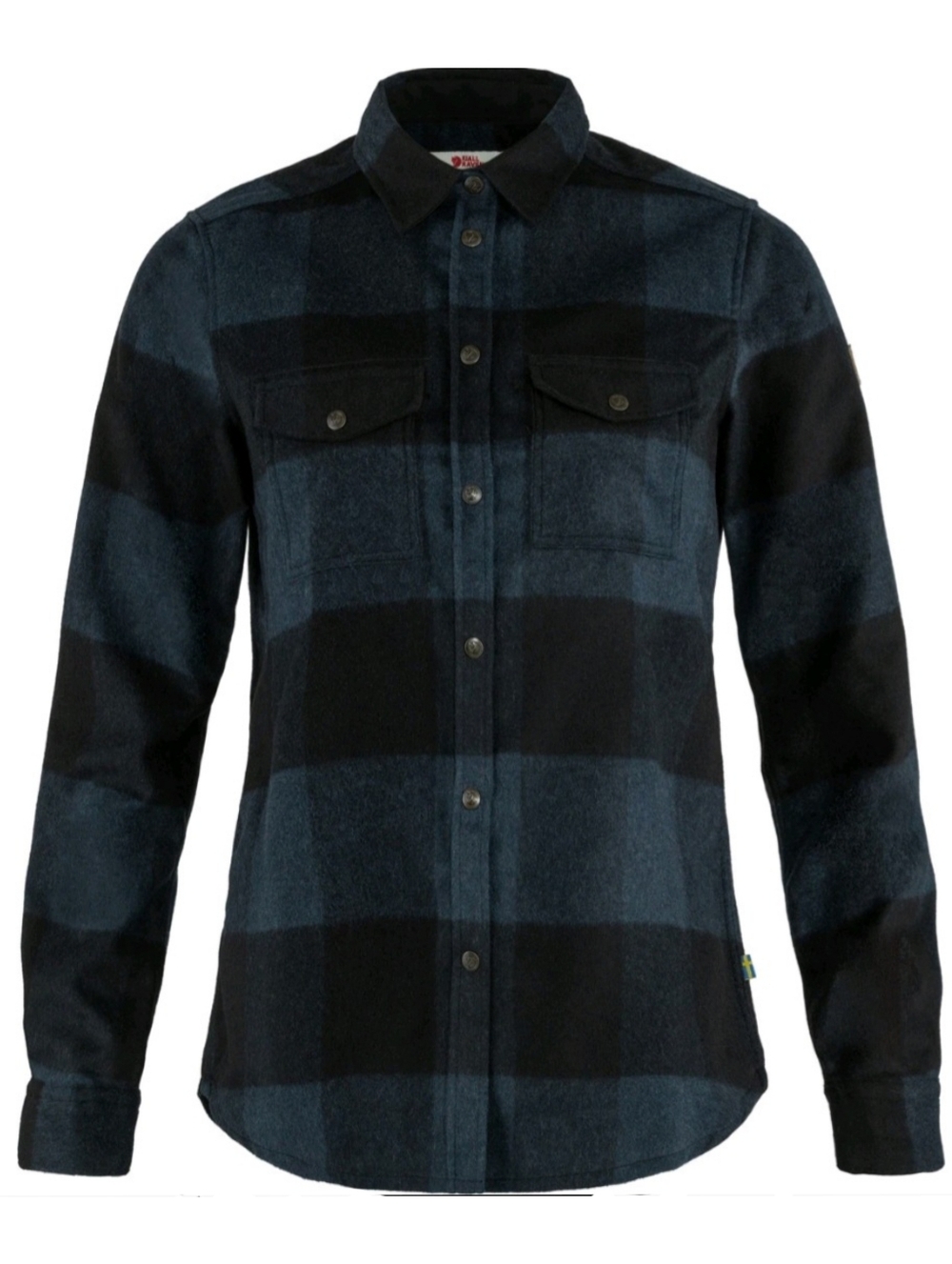 Fjallraven Womens Canada Wool Shirt L Navy Black Relaxed Fit